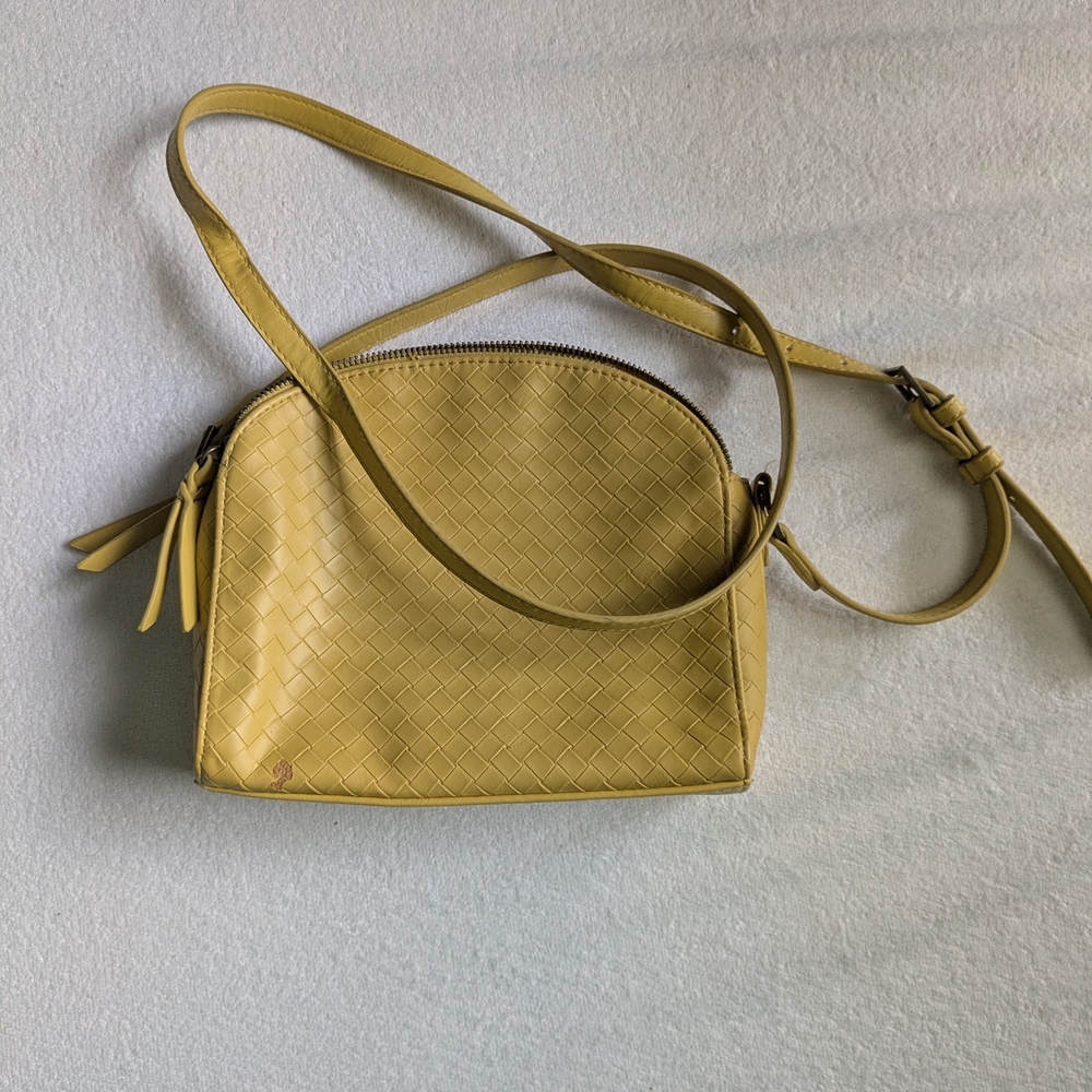Yellow Woven Faux Leather Crossbody Bag